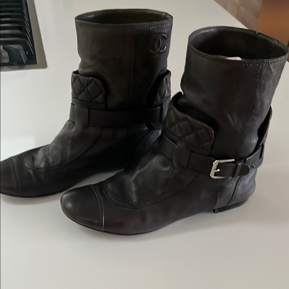 Chanel Black Leather Women's Boots